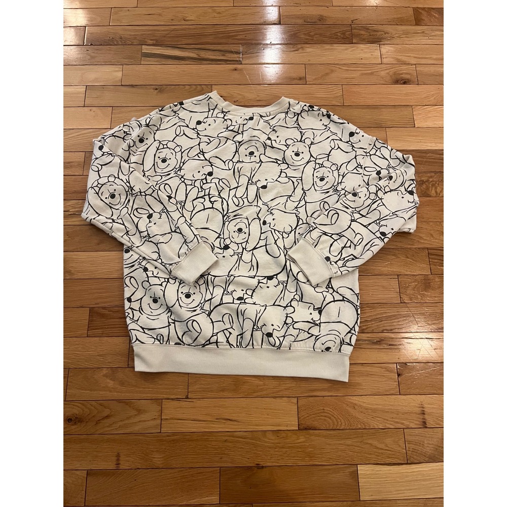 Disney Winnie the Pooh All Over Print Line Art Sweatshirt Cream Womens XS